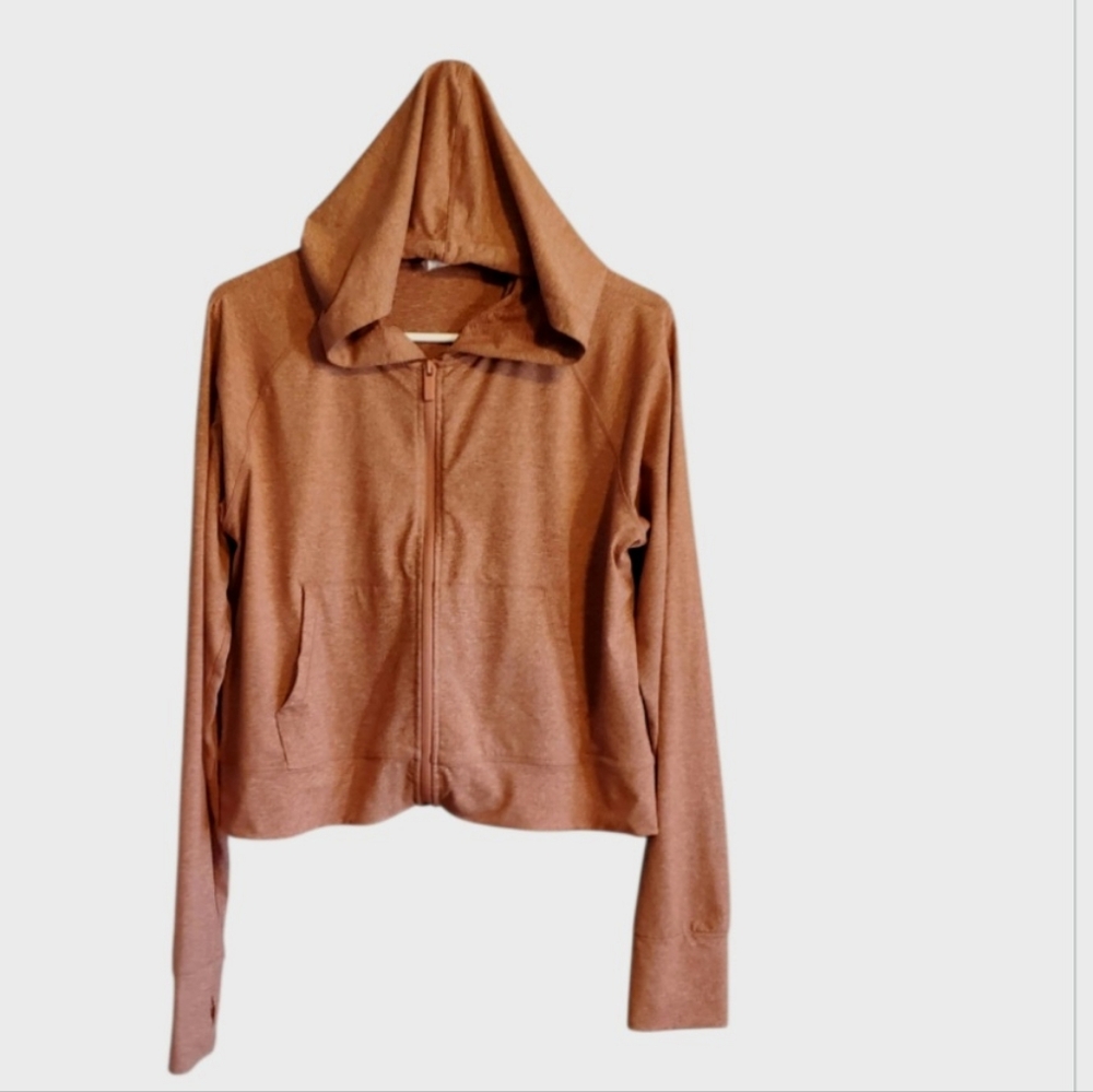 Yogalicious Lux Cappuccino Cropped Zip Athletic Jacket Hoodie Sz Lg Stretch Run